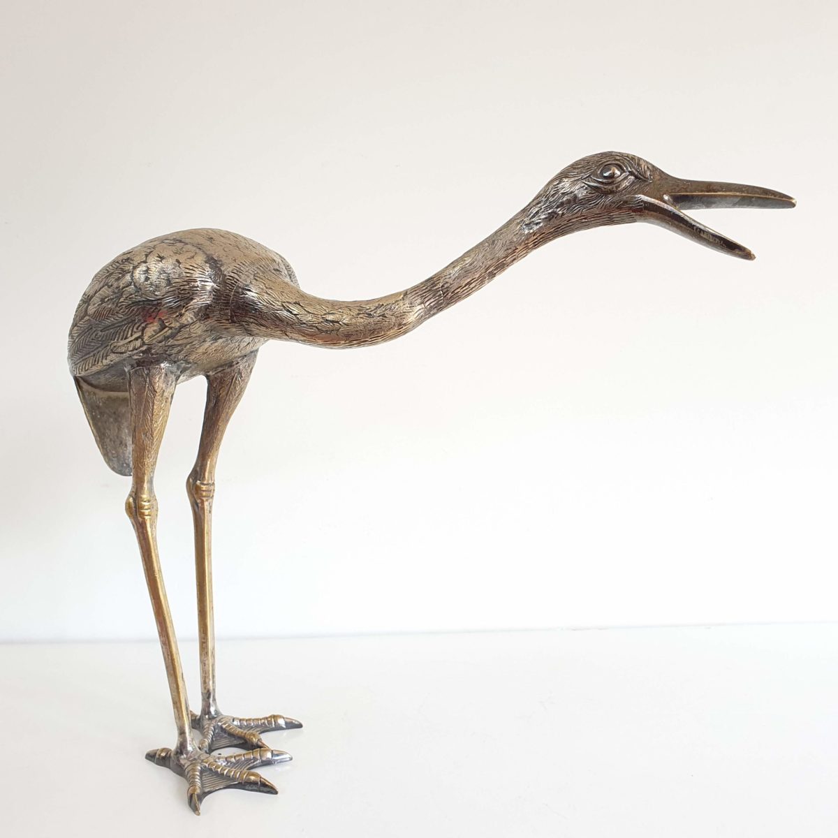 Silver-plated bronze Crane